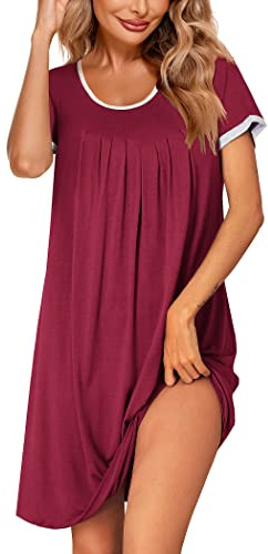 Ekouaer Camisones de Mujer Talla Grande Camisón de Señora Suelto Vestidos de Casa Camisón, Vino Rojo, XXXL