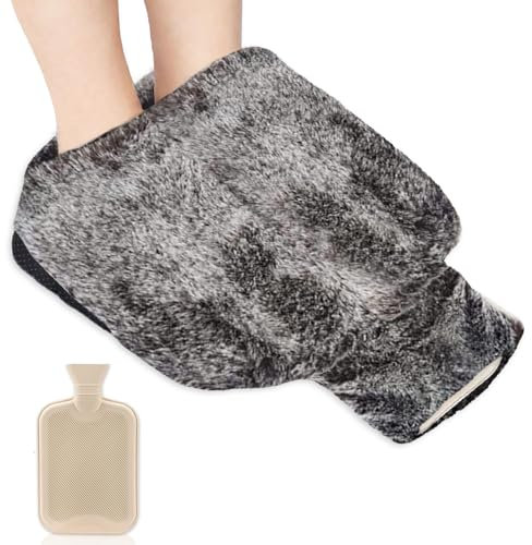 Aoreun Fußwärmer Ohne Strom, Groß 2L Handwärmer Fusswärmer Wärmeflasche mit Bezug 2 in1 Fußwärmer Wärmflasche für die Füße Ultraweiches Winter Fußheizung Heizmatte für Damen/Herren/Kinder - Rosa