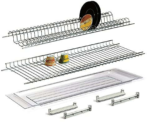 VI.TEL. Escurreplatos de acero cromado protegido con bandeja recogegotas (86 cm para armario de 90 cm) rejilla vasos