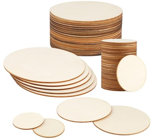 Kayqbonke 55 stycken naturliga runda träskivor, 5 cm, 10 cm, 15 cm diameter, träskivor för pyssel för gör-det-själv hantverk, bröllop, mittstycken, pyssel, målning, scrapbooking