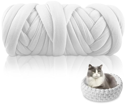 WIYETY Lana para Tejer con Los Brazos Voluminosos DIY: 500 g de Hilo para Tejer a Mano, Manta de Punto Grueso para Cestas, Nidos de Mascotas - Blanco
