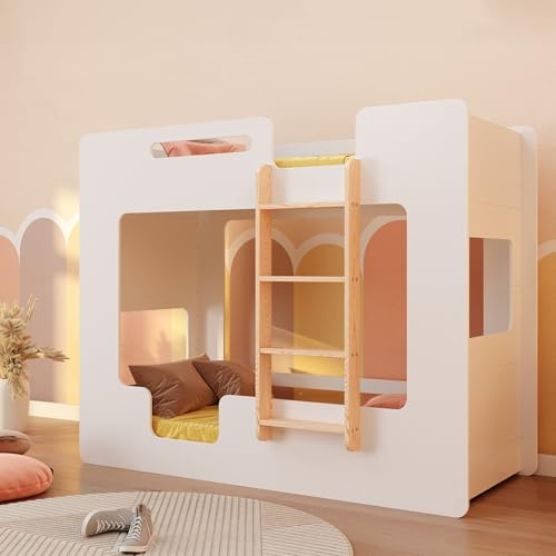 smartwood Etagenbett 90x200 cm in Weiß - Hochbett aus Holz mit Rausfallschutz & Lattenrost bis 230 kg belastbar für Jungen & Mädchen - Mimi B