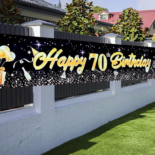 Happy Birthday Banner, 70. Deko Geburtstag, Wesentliche Männer Frauen Deko, Geburtstagsdeko Personalisiert Hintergrund - 210×40 cm