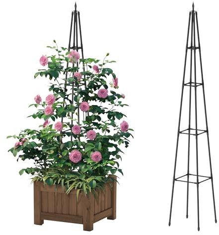 Hsundries 6FT Obelisk Trellis for Climbing Plants Outdoor, 16mm Rust-Proof Extra Thickened Plastic-Coated Metal Pipes, Indoor Climbing Support for Potted Plants, Vines, Flowers Stands,Black