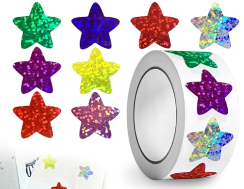 Emezddo 500 stycken stjärnklistermärken, självhäftande små klistermärken, glitter belöningsklistermärken, för gör-det-själv gratulationskort, scrapbooking pysseldekoration (2,5 cm, färgglad)