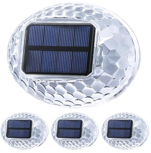 AGPTEK Lampes Solaires de Clôture Déco Coquille, 360° Transparent Lumière Jardin Extérieure Étanche IP65, Contrôle Intelligent Applique Murale Polyvalente avec Panneau Solaire Incliné-4PCS