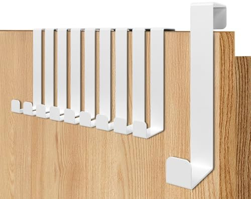 Menz Türhaken zum Einhängen - 10 Stück robuste Kleiderhaken Tür in Weiß, einzeln verwendbare Haken zum Einhängen, formstabile Türhakenleiste, Türgarderobe mit hoher Tragkraft