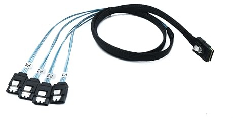 SYSTEM-S SFF-8087 kabel 100 cm mini SAS 36-stifts till 4 x SATA 7-stifts adapter för RAID-hårddisk moderkort