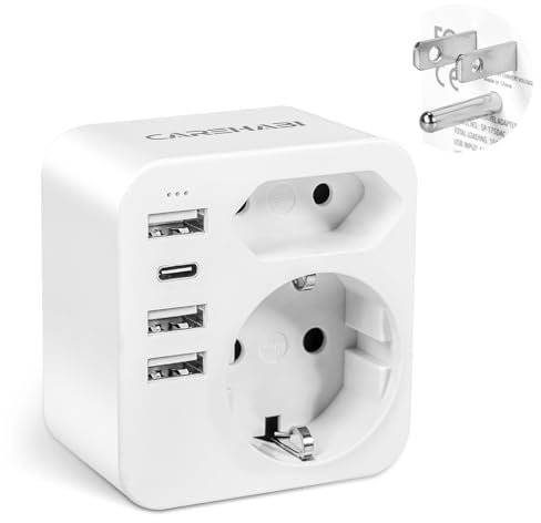Carehabi Adaptateur Prise USA, Adaptateur France vers USA avec 3 USB-A et 1 USB-C, Adaptateur Prise Americaine, Adaptateur Voyage pour USA Canada Américaine Mexique Thailande, Adaptateur Type B