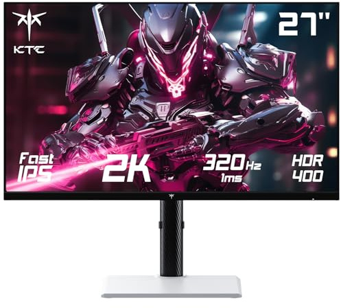 KTC Gaming Monitor 27 Zoll, 320Hz 300hz 240hz, QHD, Fast IPS, 1ms, 2K 2560 x 1440P, Freesync & G-sync, Weiße PC Bildschirm, 144% sRGB, HDR400, Blaulicht Reduktion, VESA 100x100, DP1.4/HDMI 2.1, H27E6