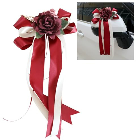 4 piezas de lazos para antenas de coche, flor de seda para boda, decoración de coche, simulación de rosa, lazos para el asa de la puerta del coche, espejo retrovisor, silla de boda, decoración de flor