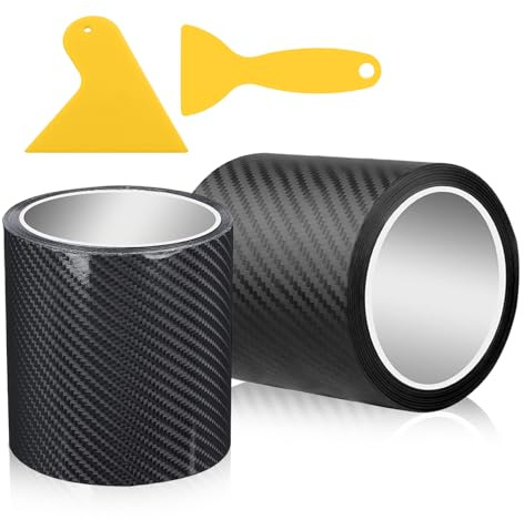 Film Protection Carbone pour Voiture - 2 Rouleaux 10 cm x 3 m - Autocollant pour Seuil de Porte & Carrosserie - Anti-Rayures, Facile à Poser