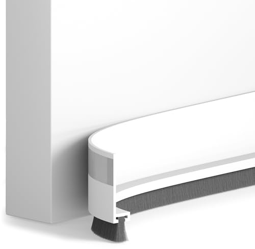 HOGARLAX® Burlete Puerta Entrada con Cepillo, Burlete Bajo Puerta Autoadhesivo, Burletes para Puertas Exterior e Interior, Aislante Térmico, Sellado Contra Corrientes de Aire, 100cm Recortable(Blanco)