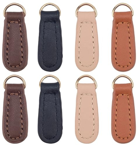 CALFOVERA 8 Tirette de Fermeture Éclair en Cuir Véritable 4 Couleurs Curseur en Cuir de Vache Fixation D'Étiquettes Poignée Têtes de Fermeture Éclair Crochet de Fixation de Sangle de Sac à Main