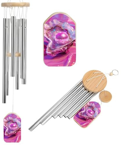Ostrica rosa con sfera da discoteca glitterata scacciapensieri commemorativa con 6 tubi in alluminio decorazione da giardino per esterni