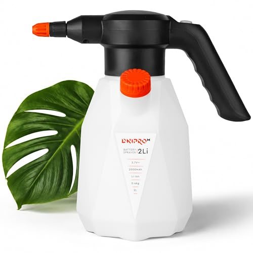 DNIPRO-M Pulverizador Eléctrico a Batería 2L, Batería Integrada Li-Ion 3,7V 2000 mAh, USB-C, Boquilla Ajustable, 2 Bar, 0,43 kg, para Plantas, Jardín, Terraza y Desinfección - 2Li
