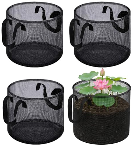 Otbushit Confezione da 4 cestini idroponici acquatici traspiranti per giglio di loto, vasi in rete da laghetto per piante da giardino acquatiche - Rotondi