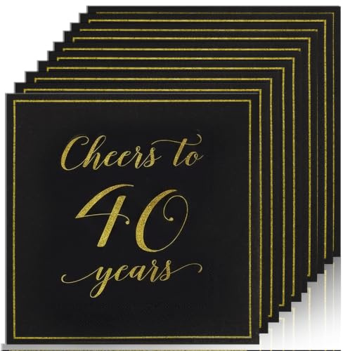 40 stycken servetter 40 födelsedag, svarta servetter svart guld, dekoration 40 födelsedag man, dekoration svart guld födelsedagsdekoration, cocktailservetter, 33 x 33 cm födelsedagsdekoration