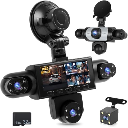 NHOPEEW Dashcam 5 kanaler 360° med loop-inspelning | 1080P främre kamera, 24-timmars parkeringsövervakning och rörelsedetektering
