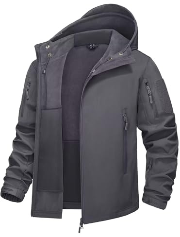 KEFITEVD Men's Military Tactical Soft Shell Jackets Winter Fleece Jacket Hiking Coat, Gray, XL