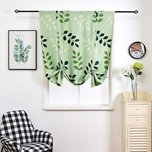 SIMPVALE 1 tenda a pacchetto oscurante, con tasca per bastone, motivo con foglie, tenda a pacchetto per cucina, camera da letto, camera dei bambini e bagno, verde, 80 x 140 cm