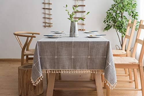 Lanqinglv Quaste Tischdecke 110x170 Grau Kariert Baumwolle und Leinen Tischtuch Rechteck Couchtisch Tischdecke Gartentischdecke Abwaschbar Küchentischabdeckung für Speisetisch (110x170,Grau)
