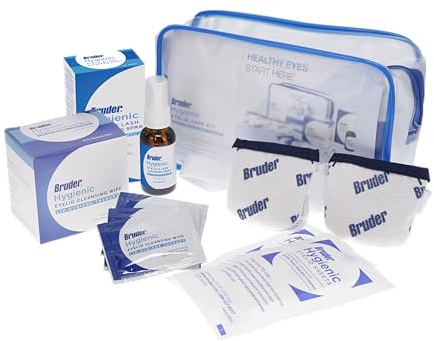 Bruder Hygienic Eyelid Care Kit - Moist Heat Eye Compress Mask, Eyelid Cleansing Wipes & Spray - Soothe Dry Eyes & Improve Health