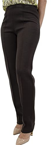 Carla Ferroni Pantalone Donna in Lana Jersey Caldo Morbido Elasticizzato Vita Alta (Marrone, 44)