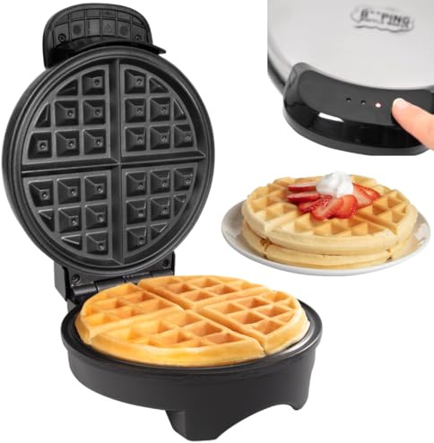 Beeping Belgian Waffle Maker – 7 Mini Electric Waffle Iron with Adjustable Browning Temp Control, Non-Stick Plates & Ready Alert – Quick & Easy Breakfast Waffles, Perfect Kitchen Gift w Recipe Guide