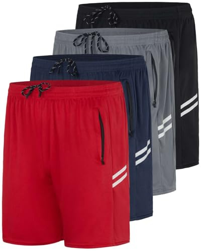 Real Essentials Lot de 4 Shorts de Course à Pied en Maille à séchage Rapide pour Homme avec Poches zippées (Grandes Tailles Disponibles), Lot de 8., Taille 3XL