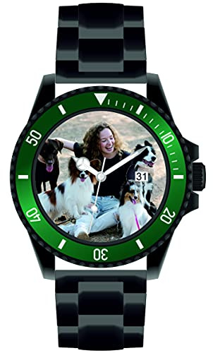 memories klocka med foto personlig klocka med bild 40 mm rostfritt stål armband tillverkat i Tyskland, svart, Armband