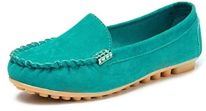 ERLINGO Mocasines planos de cuero para mujer, de corte bajo, con punta redonda, para caminar, mocasines antideslizantes, suaves, cómodos zapatos casuales para barcos, azul (lake blue), 36 EU