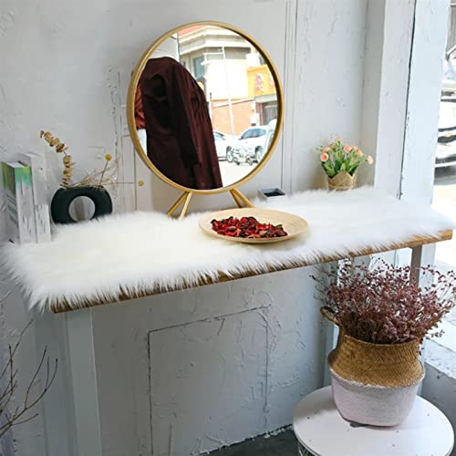 URCheers Faux Lambskin Sheepskin Rug, White, Faux Fur Lambskin Rug, Decorative Fur for Living and Bedroom, Yoga Rug for Living Room, Bedroom, Sofa Floor, 30 x 120 cm