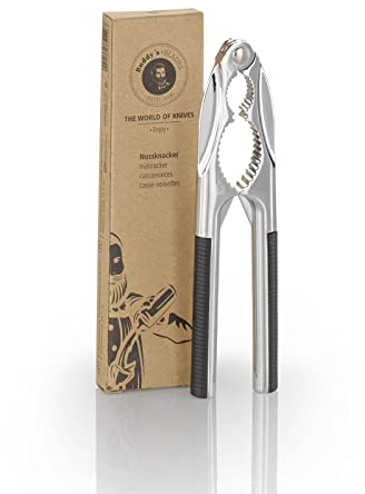 Buddy's Blades – Cascanueces, abridor de nueces, pinzas de acero inoxidable, 17 cm de altura, plata, con mangos de goma y antideslizantes