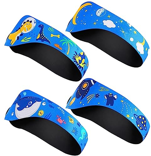 4 fasce per capelli per bambini, fascia per orecchie da nuoto impermeabile, fascia elastica per capelli carina, protezione per le orecchie regolabile per nuoto, surf, blu