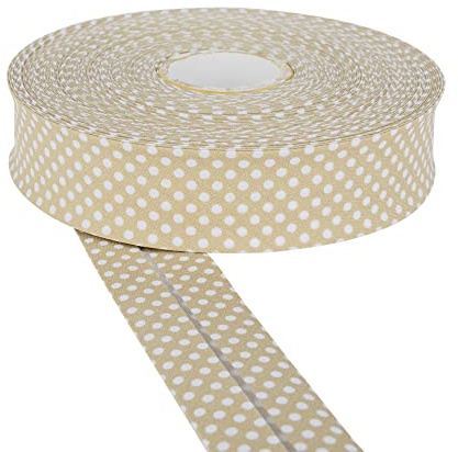 DFL 30mm Polka Dot Cotton Twill Bias Binding Tape – Double Fold – Edging for Sewing, Bunting, Quilting, Crafts & Garment Finishing – Available in 5m & 25m (Beige, 5 Metre)