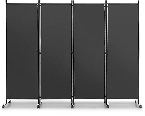 COSTWAY 225 x 173 cm Raumteiler auf Rollen, Paravent 4-teilig, Trennwand faltbar, aus Stoff, Sichtschutz für mehr Privatsphäre und Flexibilität (Grau)