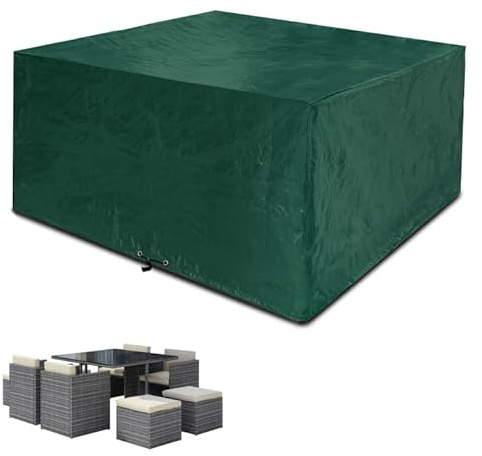 Funshot Funda protectora impermeable para muebles de jardín, protección UV, resistente al viento, cubierta para mesa de patio al aire libre, cubierta de muebles de ratán, color verde, 135 x 135 x 71