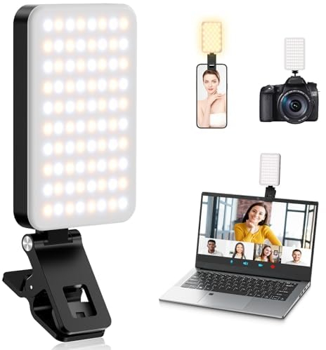 luz para movil con 80 Cuentas LED, 3000-6500K 5 Modos Foco movil, luz portatil con batería de 2000 mAh, luz videoconferencia CRI 95+ para iPhone, iPad, computadora portátil y cámara
