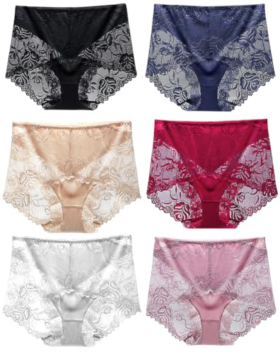 BLKDOTS Womens Underwear Sexy Lace Panties Seamless Briefs for women, 6Pack