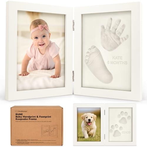 KeaBabies Baby Handabdruck und Fußabdruck Set - Baby Geschenke für Mädchen, Jungen - Personalisierte Fussabdruck Set, Neugeborenen-Handabdruck Abdruckset, Gipsabdruck Bilderrahmen (Alpine White)