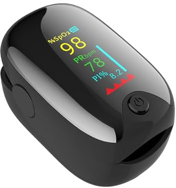 Pulsioxímetro Profesional, Oxímetro de Dedo Digital con Pantalla LED para Medición de SpO2, Medidor del Nivel de Oxígeno en Sangre con Lectura Instantánea y Saturación de Oxígeno, Negro