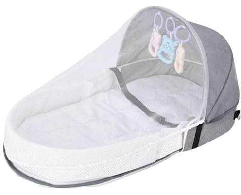 Zasdvn Lit De Voyage Pliant pour Bébé, Berceau Pliant | Lit De Voyage pour Bébé avec Filet Et Jouets De Développement, Berceau Portable pour Nouveau-né, Lit De Voyage Pliable pour Bébé