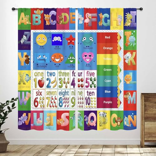 Lnepty ABC Alphabet Classroom Curtains,Cartoon Colorful Animal Funny Education Learning for Nursery Children Toddler Baby Bedroom Living Room Back to School Window Drapes,42X45 Inch