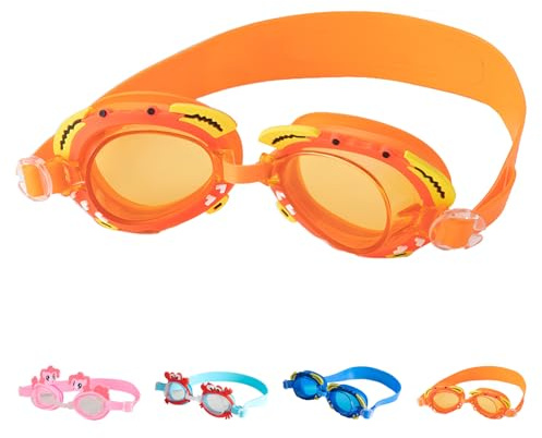 LHLZNB swimming goggles kids for Age 3-14 Years Old Kids comfortable kids swimming goggles & swim goggles for boys & girls, UV Protection， perfect for toddlers to children (Orange crab)
