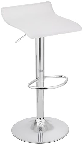 Baroni Home Tabouret de Bar Pivotant avec Hauteur Réglable, Base Chromée avec Repose-Pieds et Fond Anti-Rayures, Tabouret Cuisine et Péninsule, Facile à Installer, 38x45x59-79 cm, Blanc 1 pièce