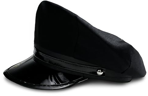 WickedFun® Adults Satin Captain, Pilot & Black Chauffeur Hat, Unisex Airline Yacht Captain Cap Fancy Dress Funny Sailor Accessory Party Theme Halloween For Men and Women, Black Chauffeur Hat