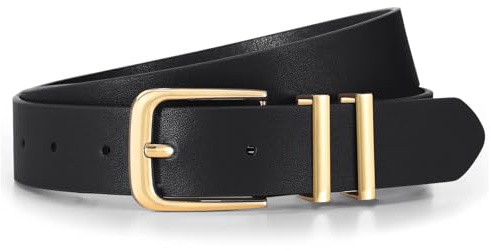 JASGOOD Women Leather Belt for Jeans Pants Fashion Ladies Leather Waist Belt Gold/Sliver Buckle Belt, Black(gold buckle), Fit waist size 30-35