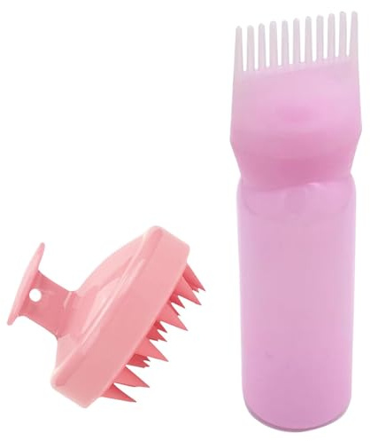 2 Piece Hair Oil Applicator Set, Root Comb Applicator Bottles and Hair Massage Brush, Hair Dye Brush Bottle Root Comb Applicator Hair Dye Comb and Head Massage Brush Hair Oil Applicator Bottle