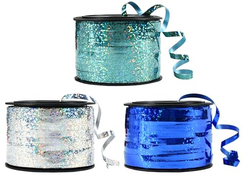 BEISHIDA Blue Blue Silver Curling Ribbons Balloon String Ribbons - 3 Pack 100 Yards for Gift Warppping Birthday Retirement Winter Frozen Party Winter Christmas Party Decorations
